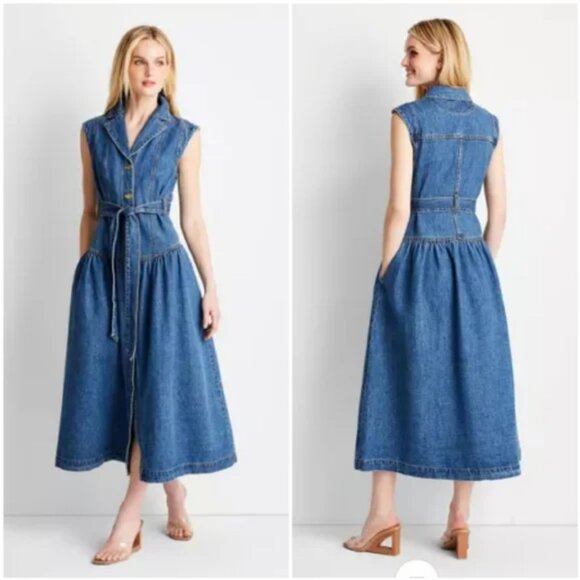 Sleeveless Denim Button Front Midi Dress NWT but needs minor repair Size 4 - Picture 1 of 12